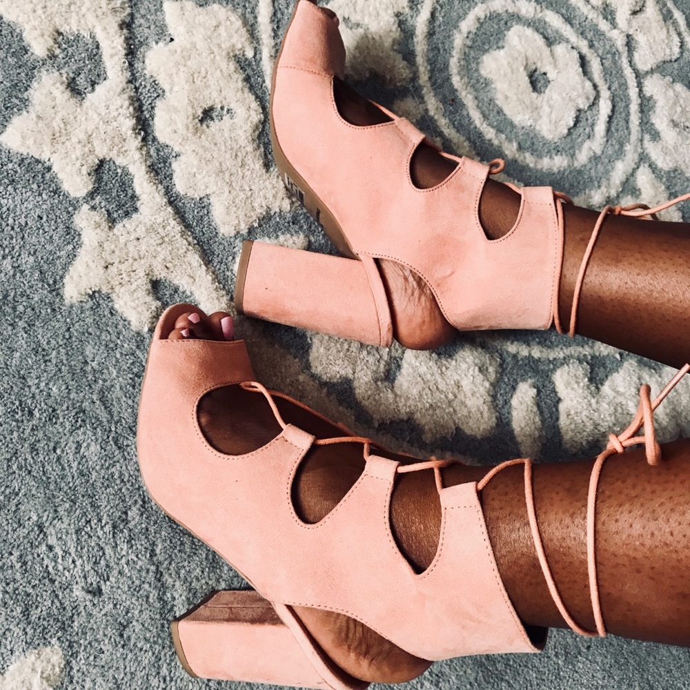 Blush peach strappy heels